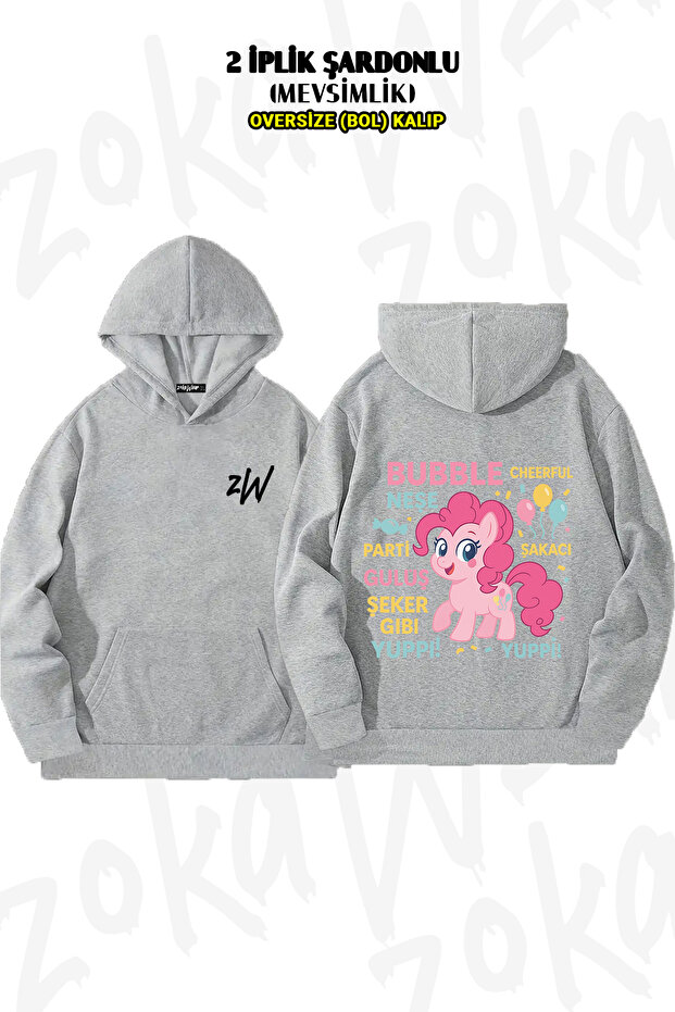 Oversized the Many Words of Pinkie Pie Mlp Back Printed Hooded Sweatshirt (2 Thread)