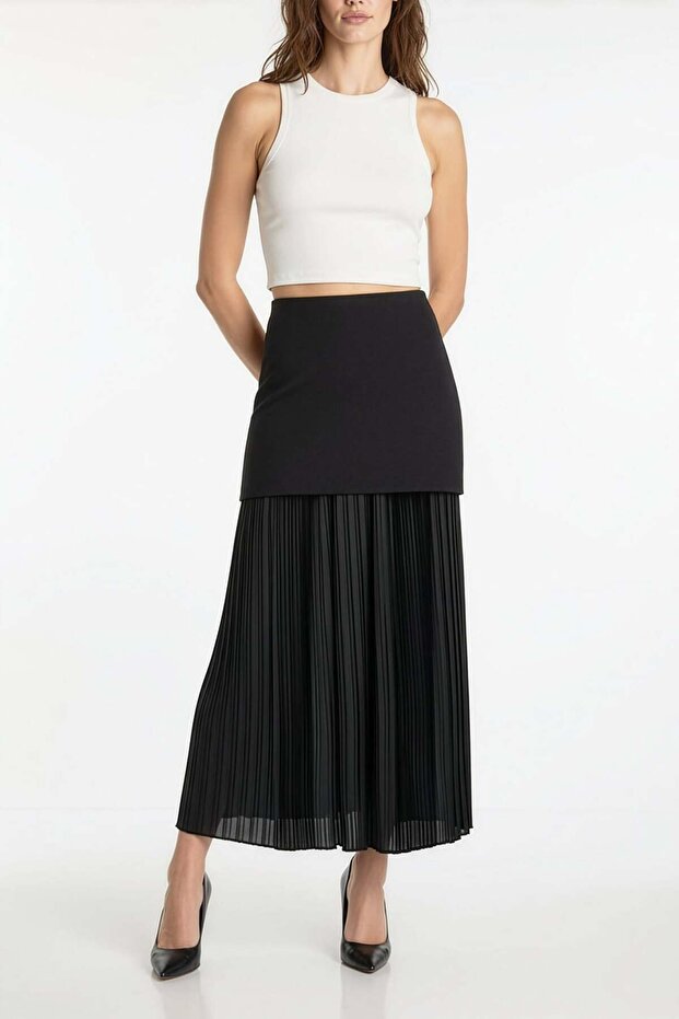 Şifon Astarlı Triko Etek - 3