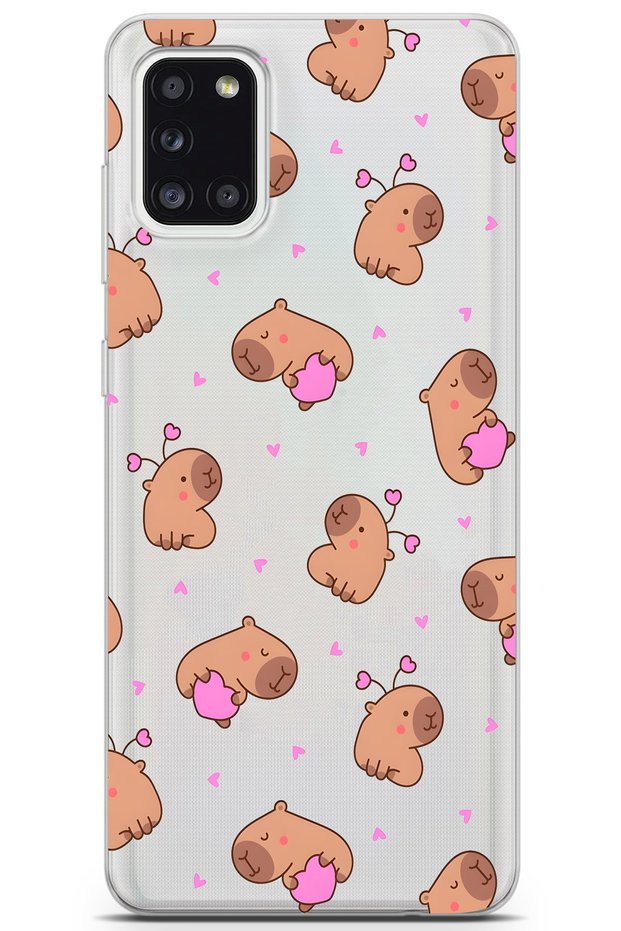 Samsung Galaxy A31 Compatible Cute Capybara Patterned Transparent Phone Case