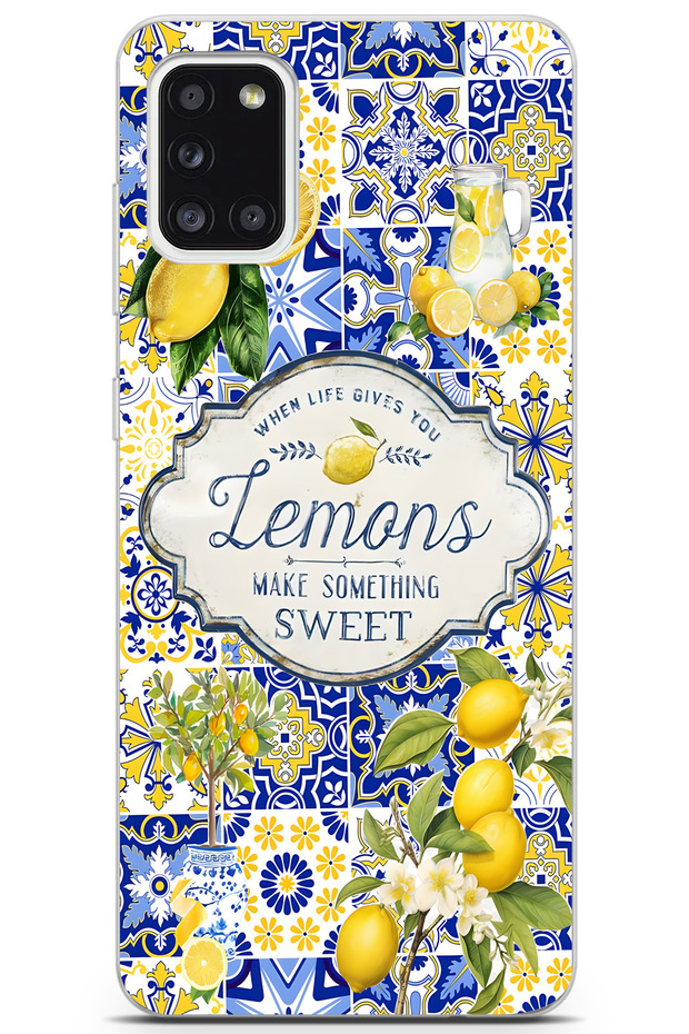 Samsung Galaxy A31 Compatible Lemon Patterned Transparent Phone Case
