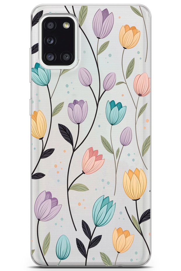 Samsung Galaxy A31 Compatible Tulip Flower Pattern Transparent Phone Case