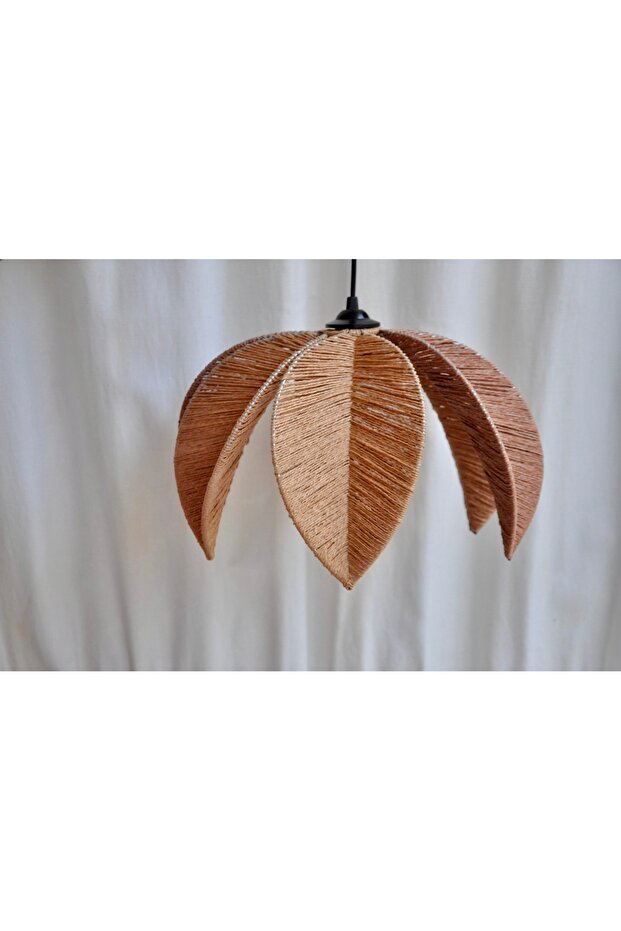 El Yapımı Çiçek Model Jüt Hasır Rattan Avize - Bohem Rustik Iskandinav Tarz - Duy Dahil - 5