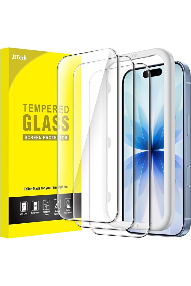 واقي شاشة زجاجي مقوى لجهاز iPhone 17 مقاس 6.3 بوصة (عبوة من 3 قطع) مع أداة تثبيت سهلة