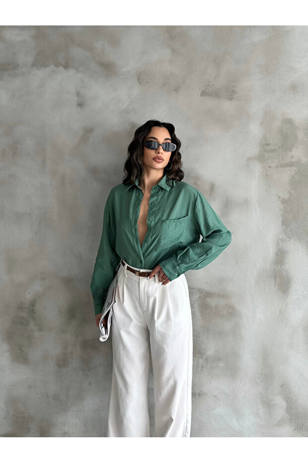 Yeşil Oversize Gömlek - 3