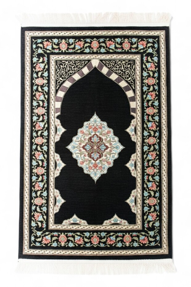 Chenille Prayer Rug – Floral Embroidered Lined Design with Mihrap – Dowry Gift