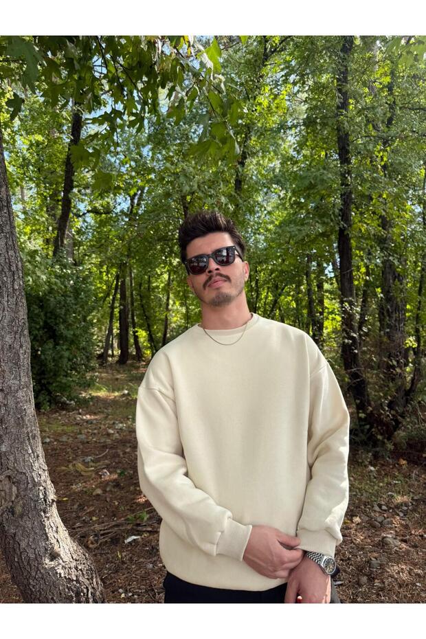 سويت شيرت رجالي قصة فضفاضة ذو ياقة دائرية أساسي - 1