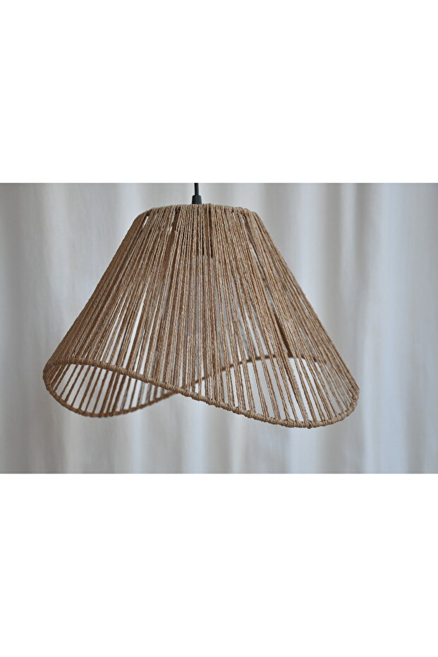 El Yapımı Jüt Makrome Avize - Rustik Bohem Tarz Dekoratif Sarkıt - Duy Dahil - 2