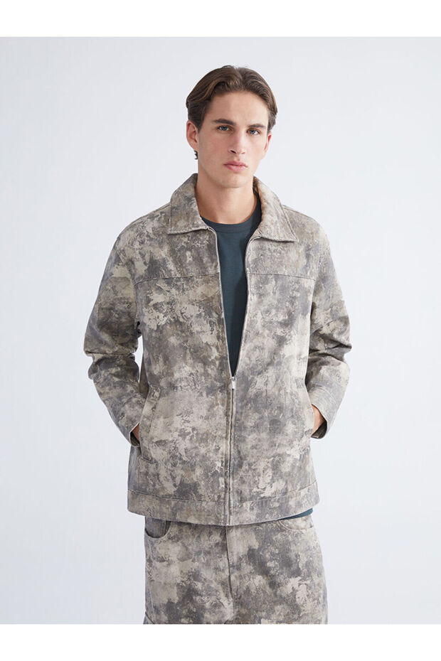 Xside Gray Comfortable Fit Long Sleeve Gabardine Men's Shirt Jacket