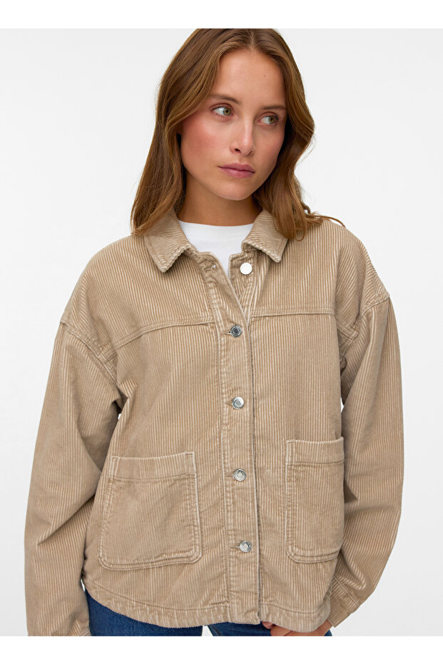 Normal Krem Kadın Ceket VMJAMIE LS CORDUROY SHACKET MIX NOO - 2