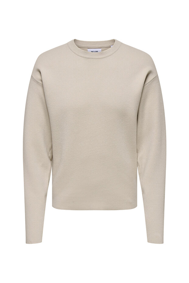 O Neck Comfortable Plain Ecru Men's Sweater Onscooper Rlx Ls 12 Crew Knit