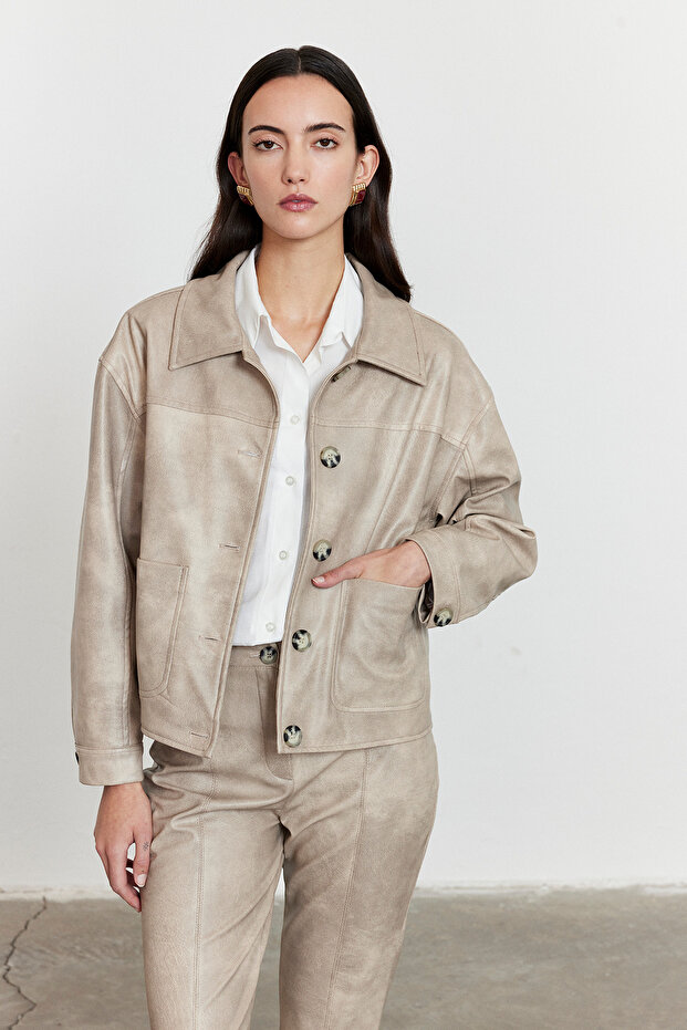 Suni Deri Bomber Ceket - 2