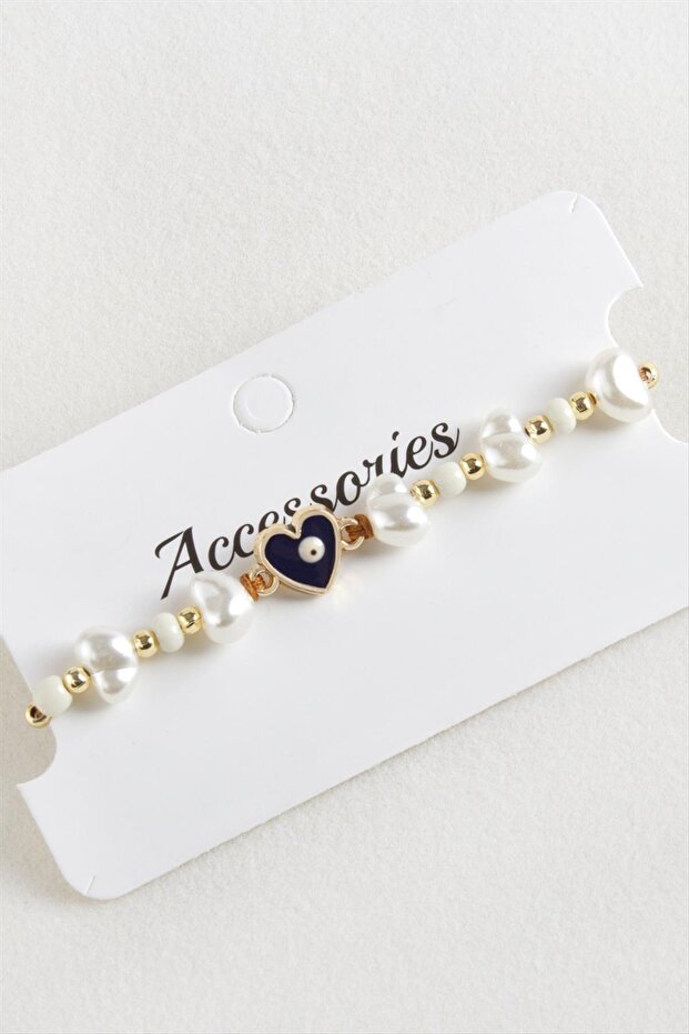 Heart Bead Pearl Macrame Rope Bracelet - White