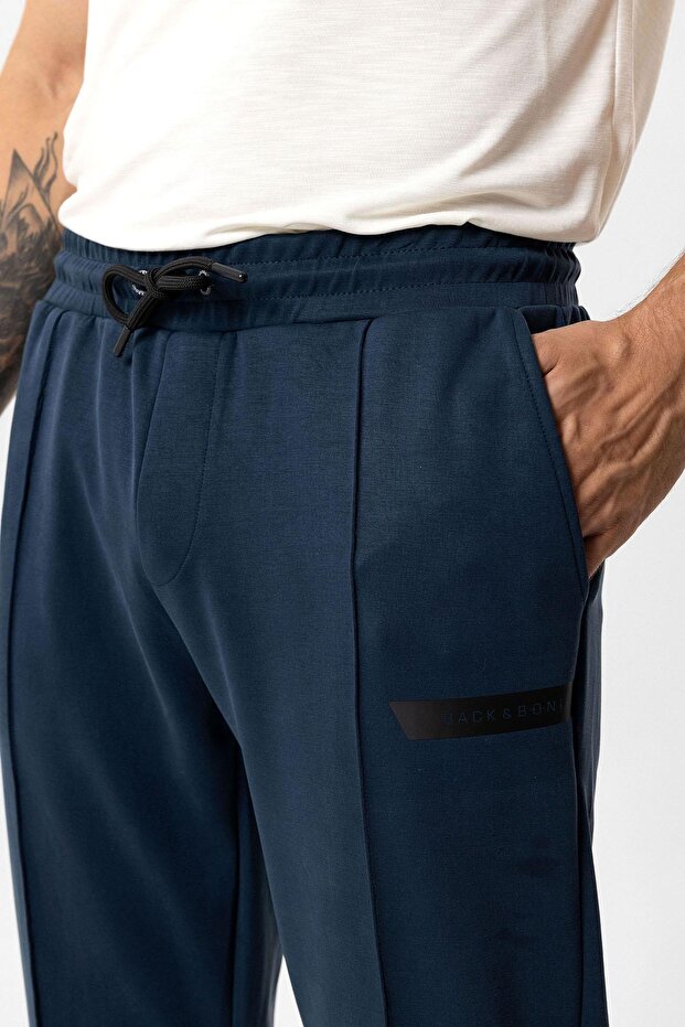 Lacivert Regular Fit Beli Bağcıklı Örme Jogger Pantolon - 4