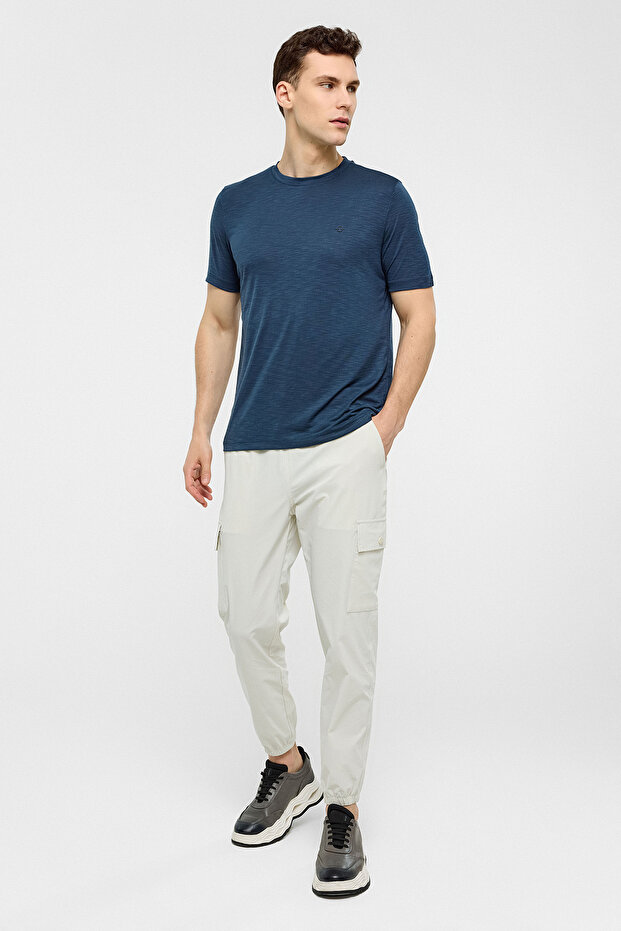 Lacivert Basic Flamlı Tişört - 6