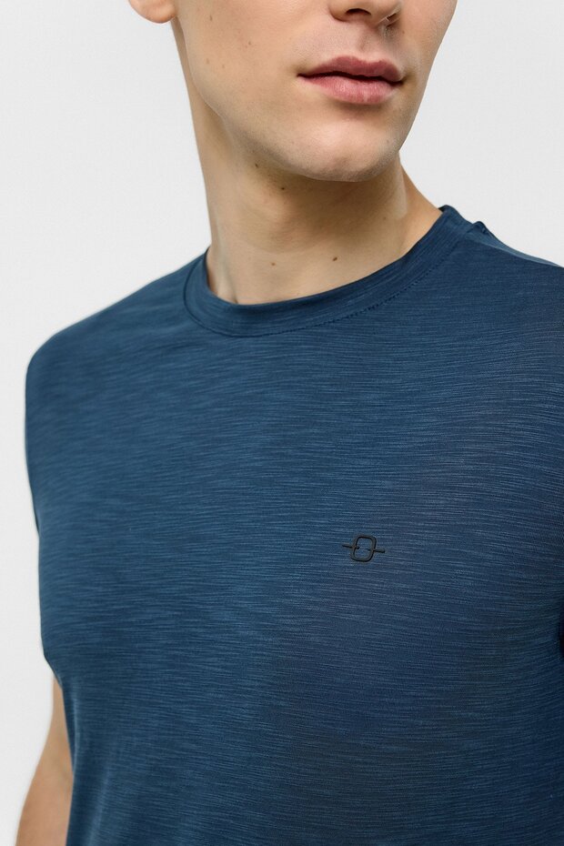 Lacivert Basic Flamlı Tişört - 5