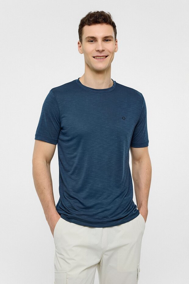 Lacivert Basic Flamlı Tişört - 2