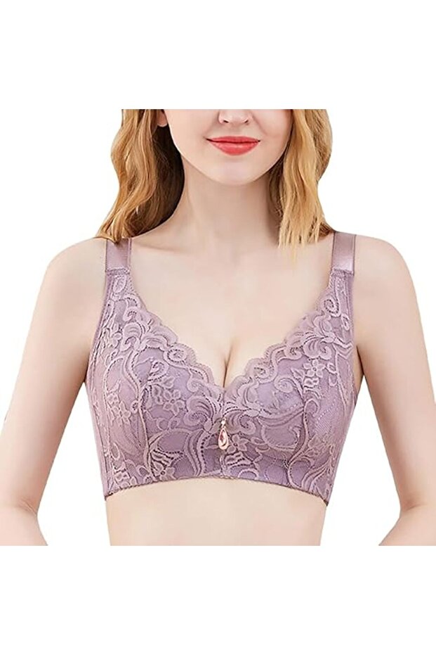 Front Closure Push Up Lace Bra, Wire-Free, Wide Strap (MGB04)