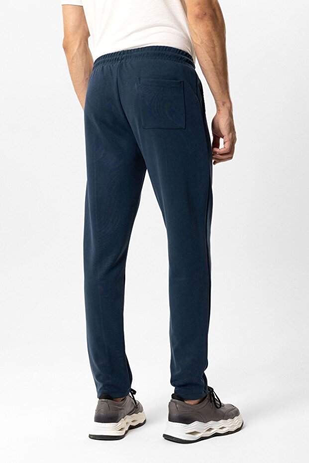 Lacivert Regular Fit Beli Bağcıklı Örme Jogger Pantolon - 6