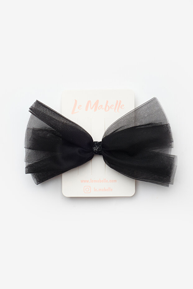 Black Glitter Tie-On Girl's Tulle Clip Buckle