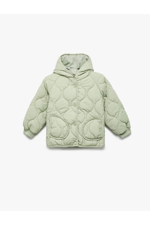 Long Sleeve Buttoned Hooded Quilted Coat