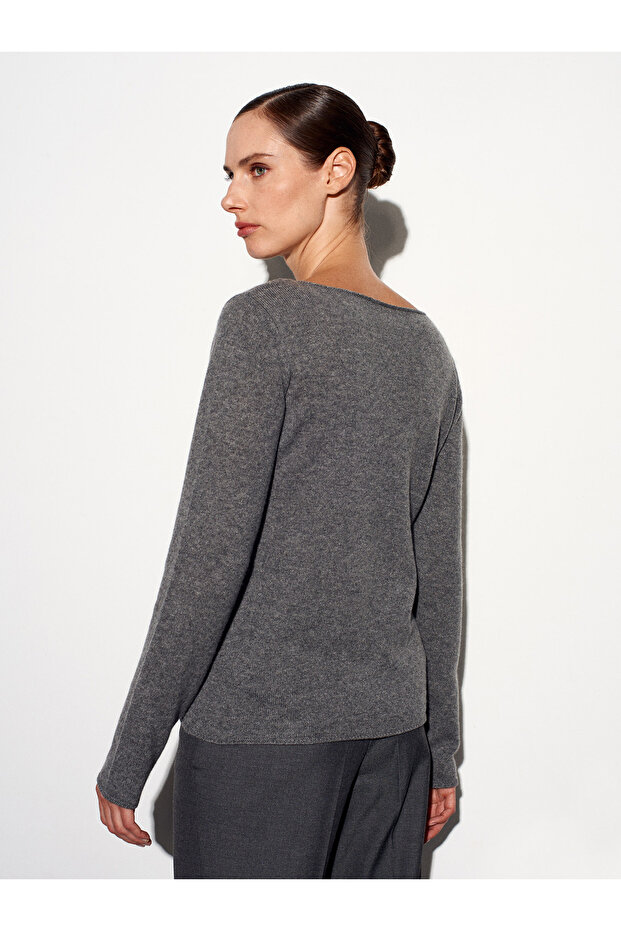 100 % Kaschmir-Pullover mit U-Boot-Ausschnitt, geräuchert, M. - 3