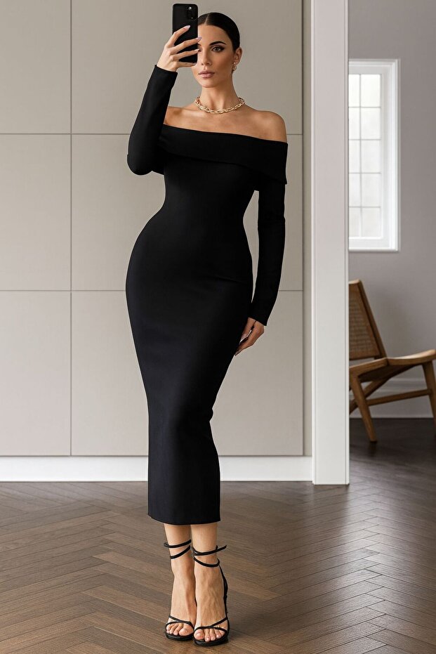 Rochie elegantă cu guler Madonna - 1