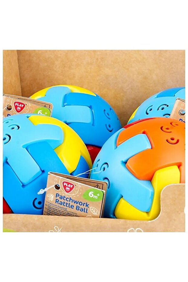 BIO-BASED PLASTIC - PATCHWORK RATTLE BALL - 4 PCS IN A DISPLAY - 1