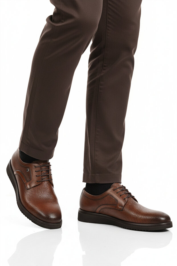 Tan Genuine Leather Lace-Up Men's Classic Shoes