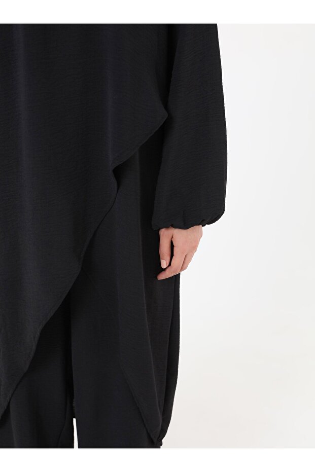 طقم أساسي بأكمام بالون بقصة غير متماثلة - أسود - - 4