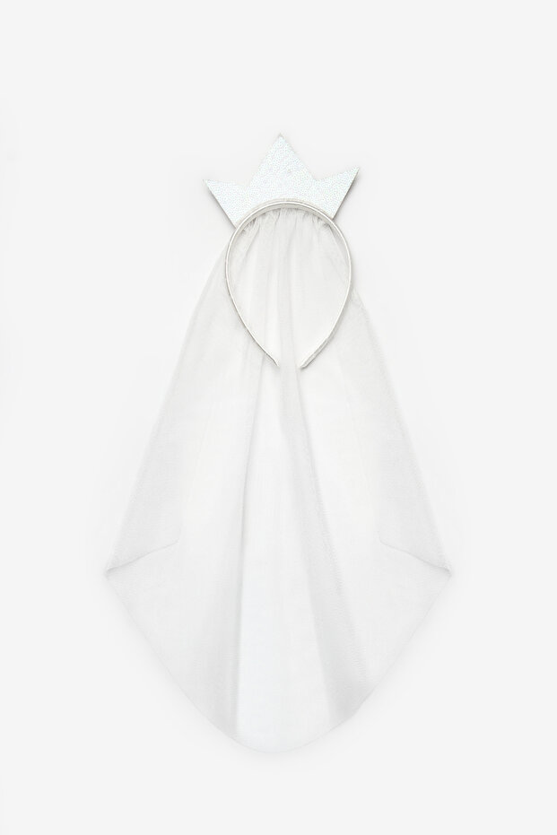 White Tulle Detailed Queen Figure Girl's Crown