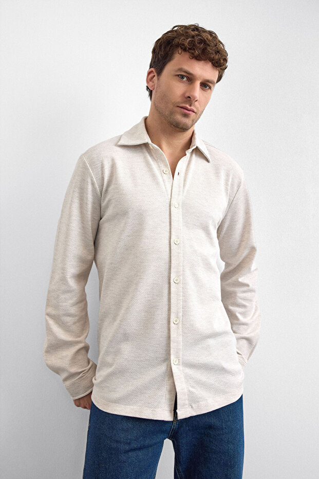 Bej Regular Fit Örme Gömlek - 5