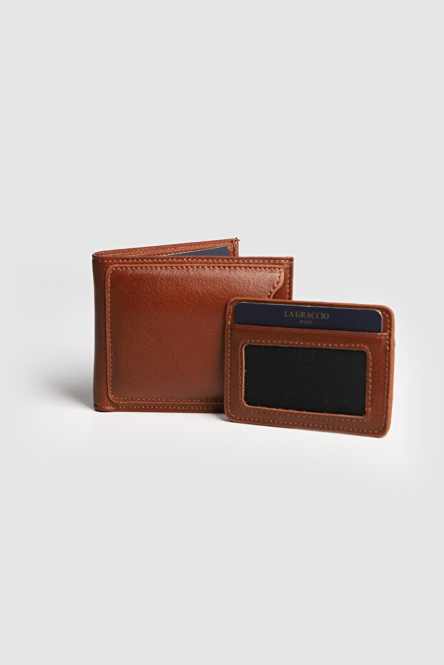 La'Graccio Paris Men's Genuine Cowhide Leather Wallet with Extra Card Holder, Tan