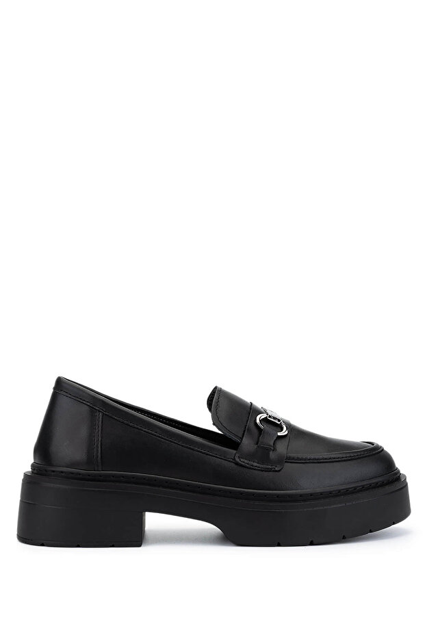 Women's Genuine Leather Black Loafer Shoes