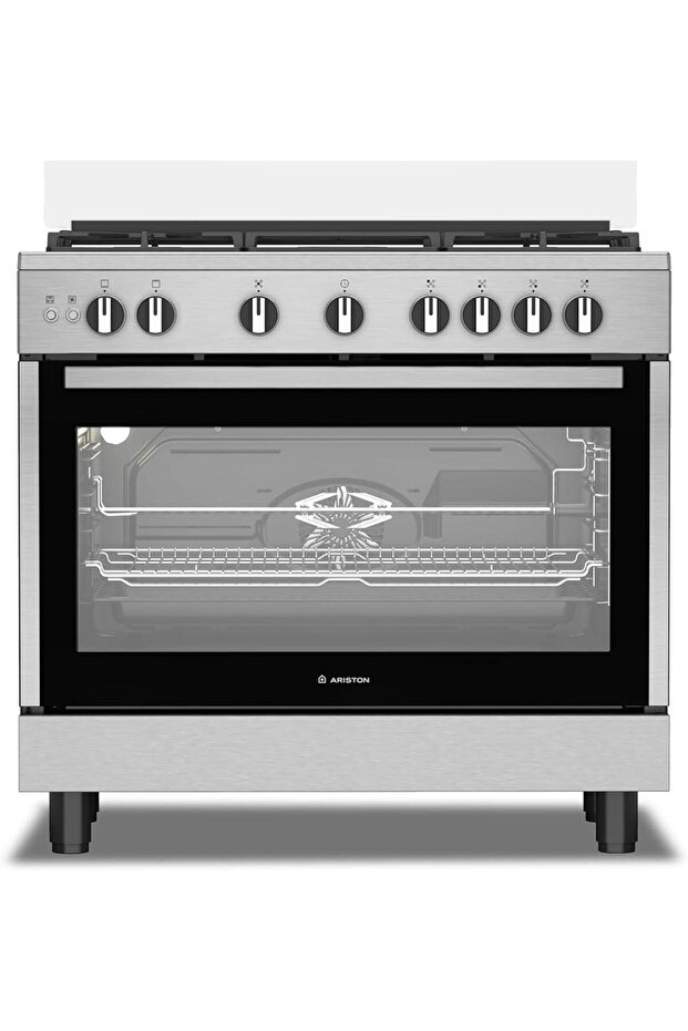 90CM Gas Cooker, 5 Burners, Fan-Assisted Oven, Self-Cleaning, Inox