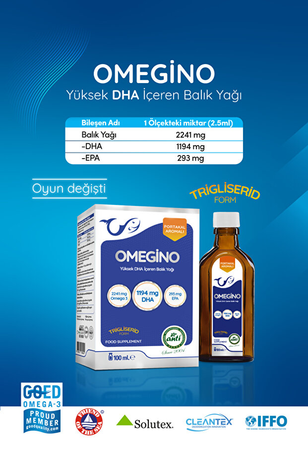 Omegino Yüksek DHA İçeren Balık Yağı (Portakal Aromalı) 100 ml - 8