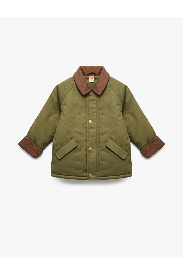 Cotton Long Sleeve Pocket Plush Lined Shirt Collar Jacket