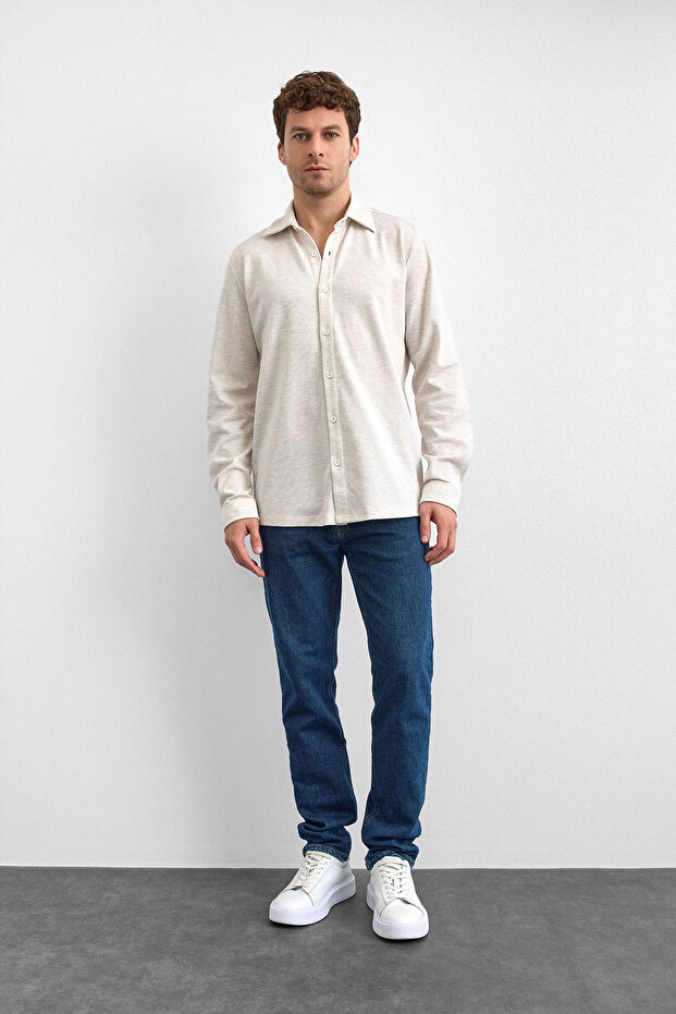 Bej Regular Fit Örme Gömlek - 2