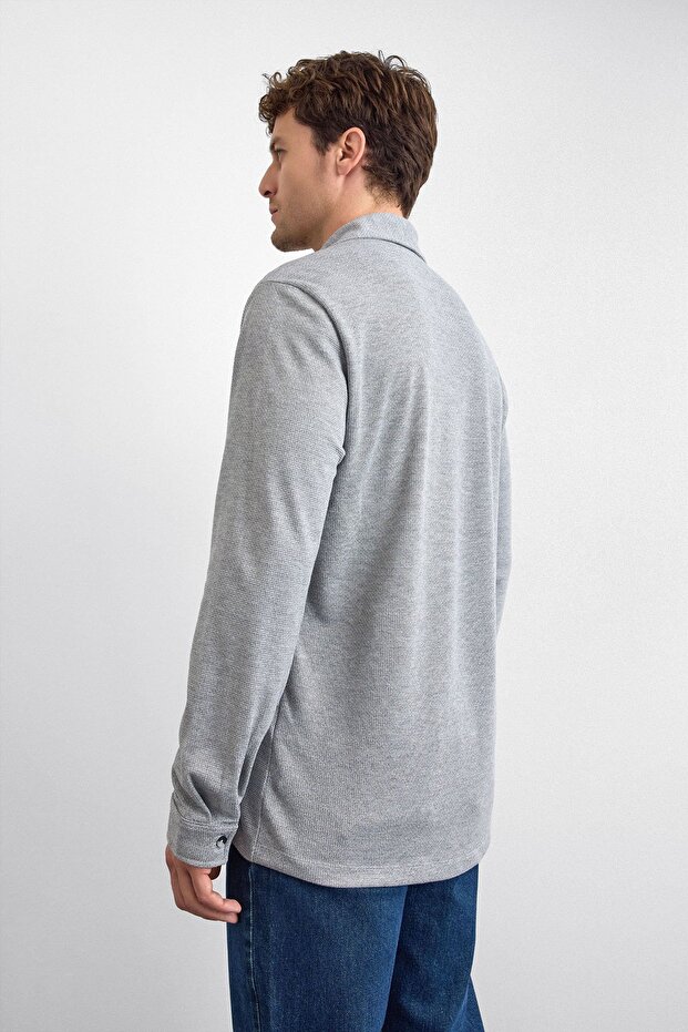 Gri Regular Fit Örme Gömlek - 6