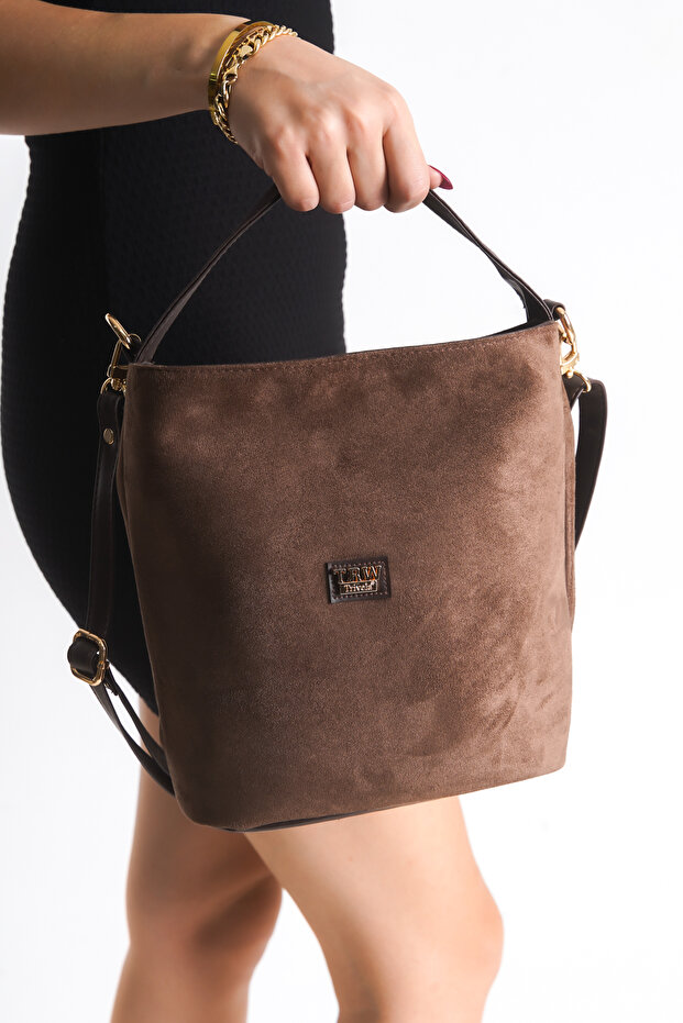 Women's Brown Suede Soft Shoulder Handle Crossbody Bag