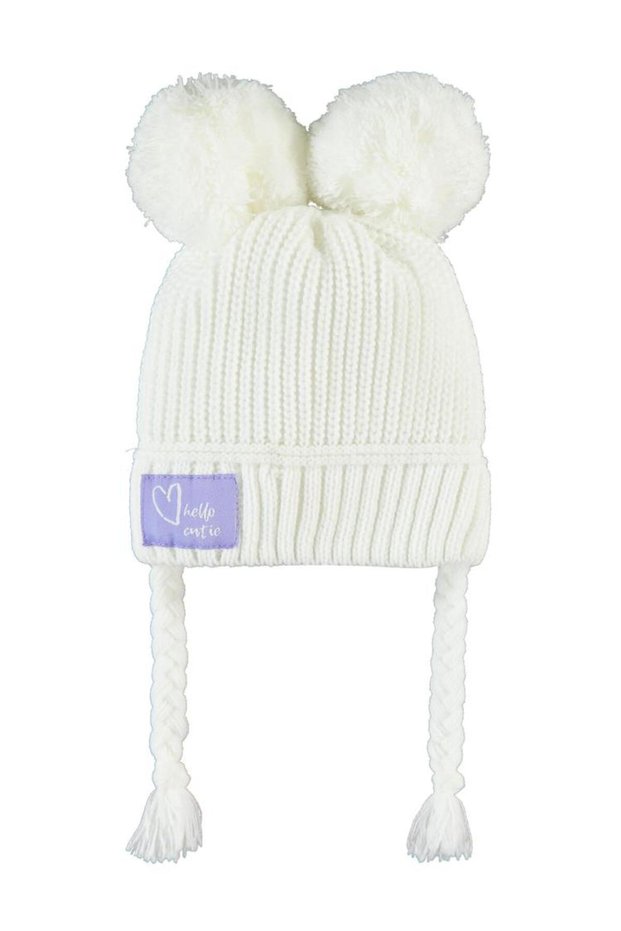 Cutie Double Pompom 0-24 Months Baby Girl Beanie - White