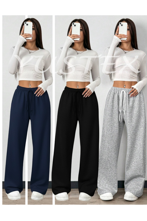 3-Piece Winter Black Gray Navy Wide-Leg Winter Sweatpants Set Plus Size Comfortable Fabric