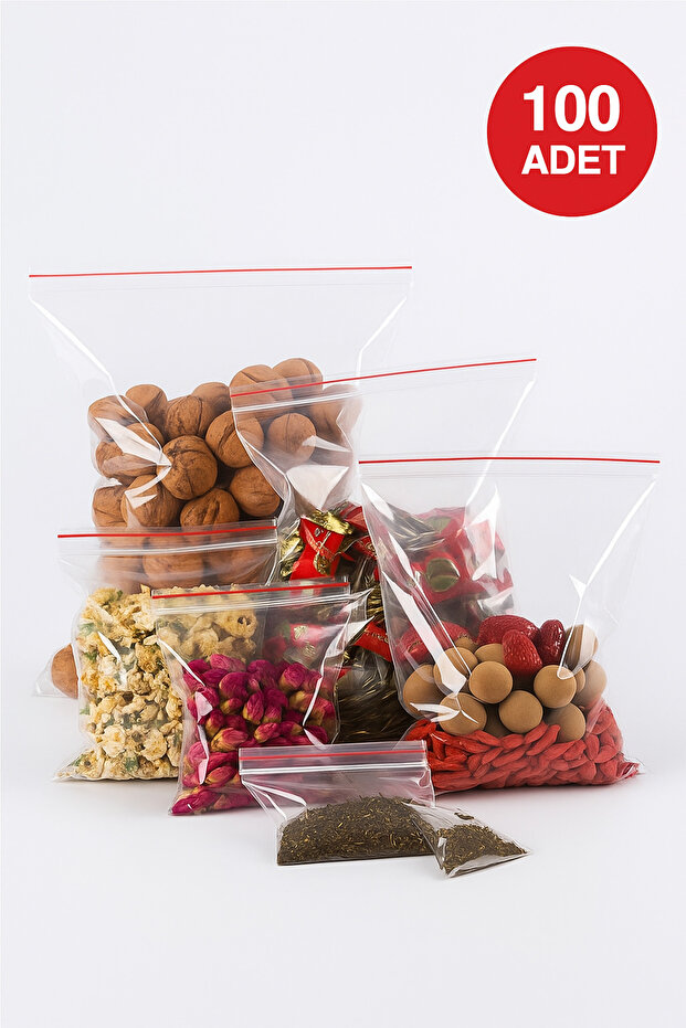 5x5 cm Kilitli Naylon Poşet | Mini Takı, Kına, Çerez Torbası | 100’lü Paket - 1