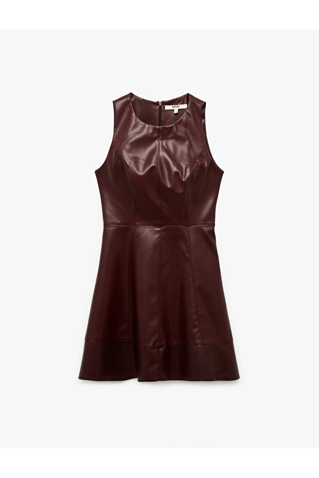 Burgundy Women's Faux Leather Mini Dress