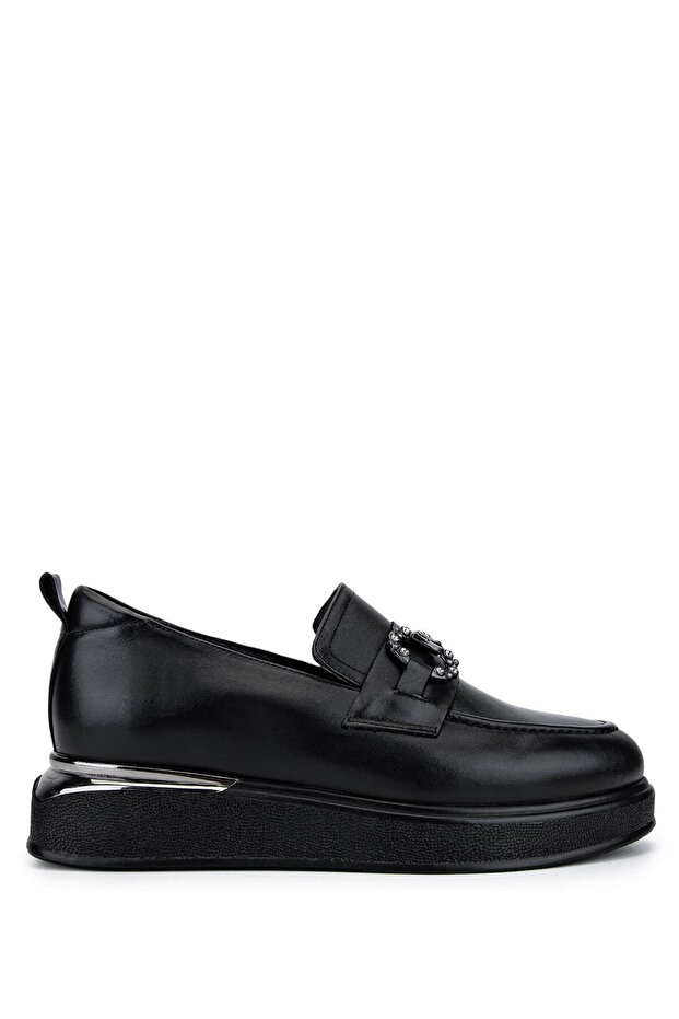 Women's Genuine Leather Black Leather Loafer Shoes