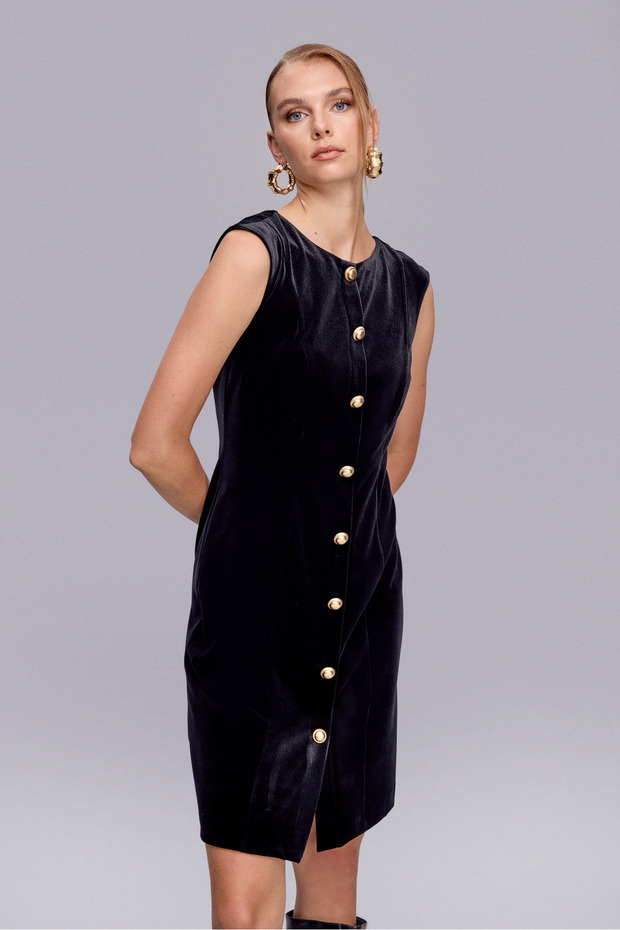 Siyah Kadife Elbise - 4