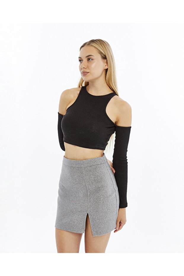 Women's Gray Slit Cashmere Skirt