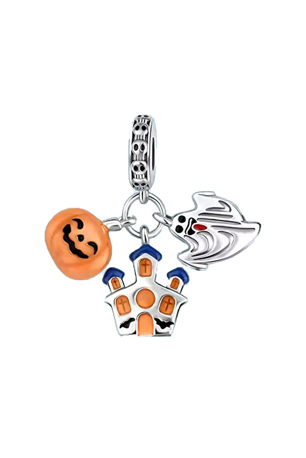 Castle, Pumpkin and Ghost Dangle Charm - 1