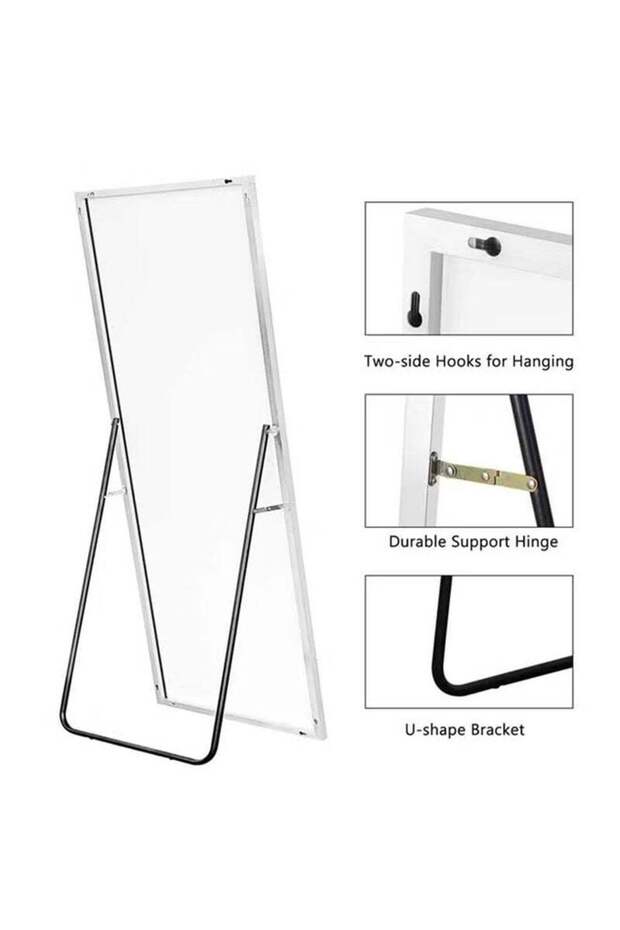 Large Mirror With Elegant Design 160x50 Cm-full Length Mirror With White Metal Frame And Back Stand - 8