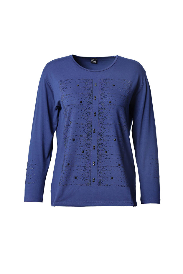 Plus Size Women's Sleeve Stone Detailed Combed Cotton Blouse