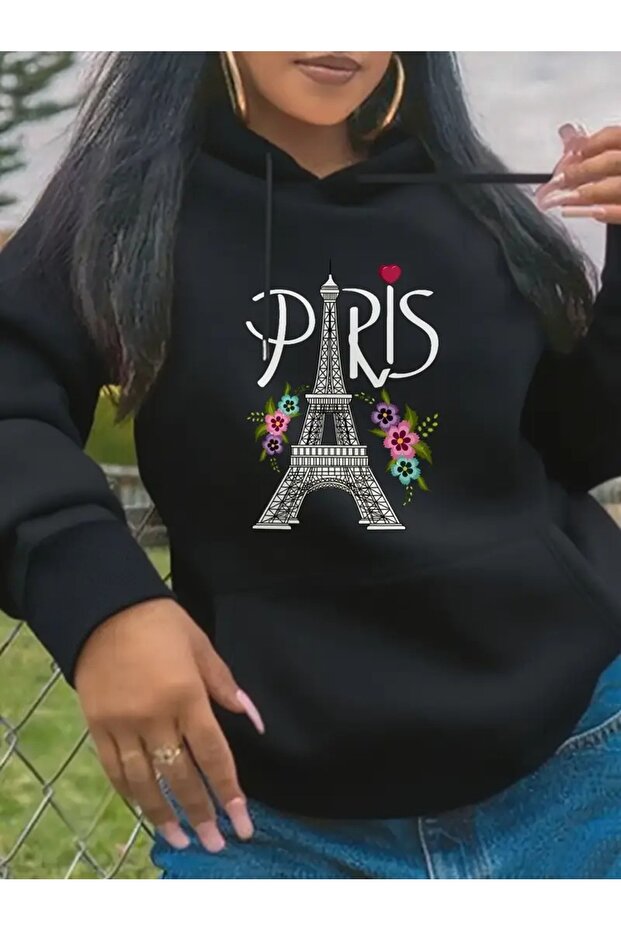 Hooded Sweatshirt Comfortable Stylish Design Paris and Eiffel Tower Oversized Unisex New Season